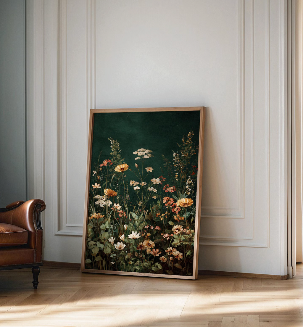 Dark Green Wildflowers Poster