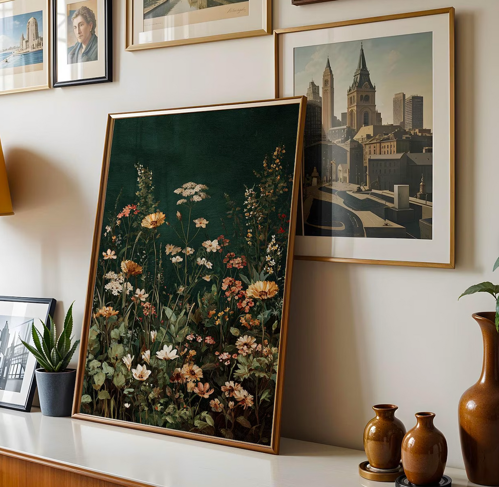 Dark Green Wildflowers Poster