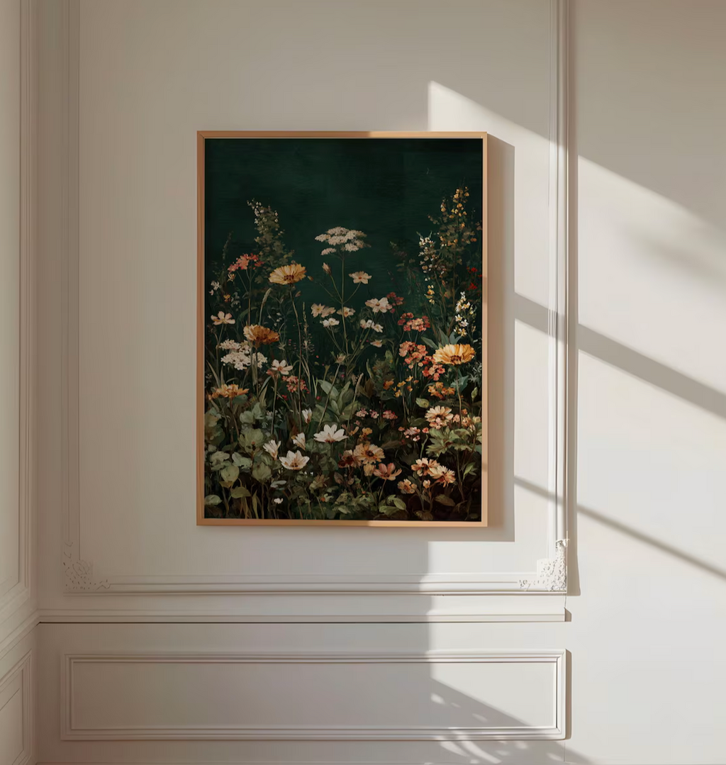 Dark Green Wildflowers Poster