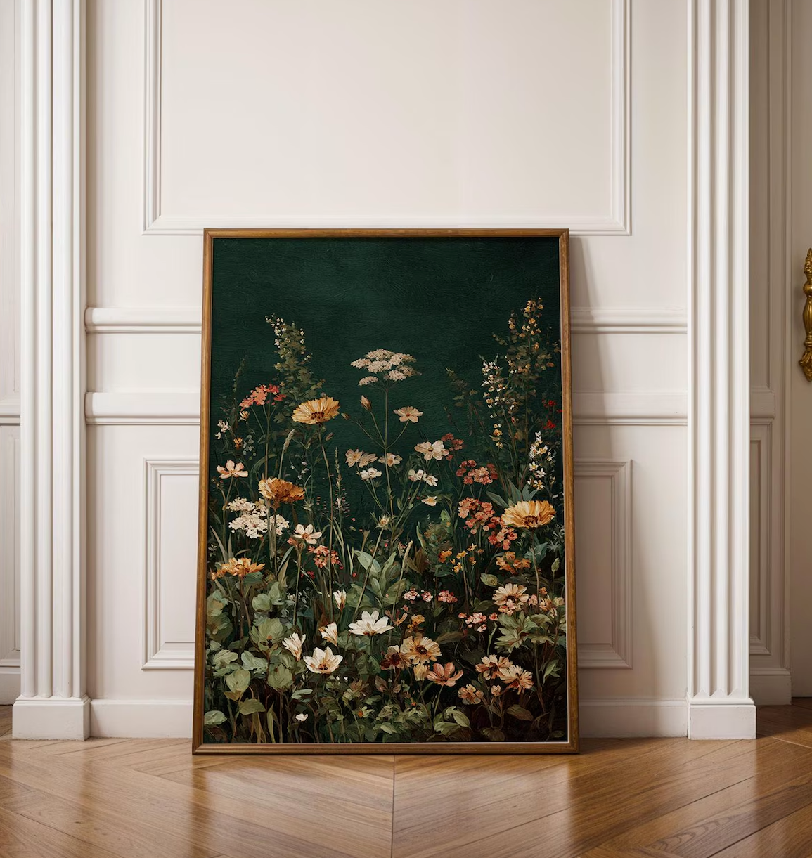Dark Green Wildflowers Poster