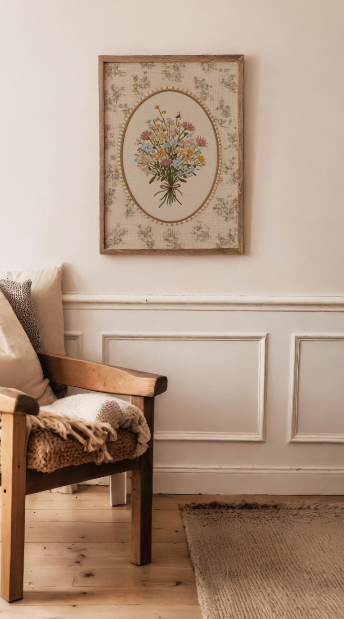 Vintage Embroidered Wildflower Poster