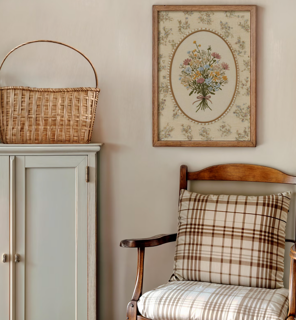 Vintage Embroidered Wildflower Poster