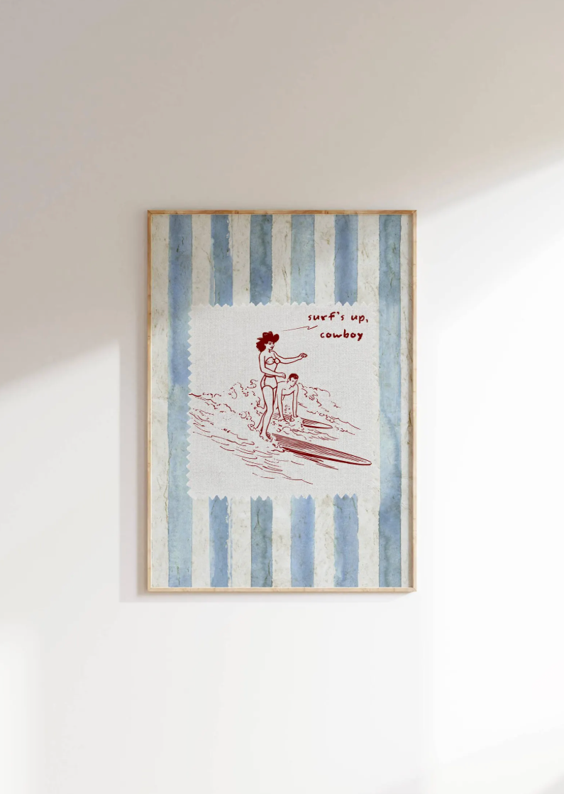 Vintage Striped Surf's Up Cowboy Poster