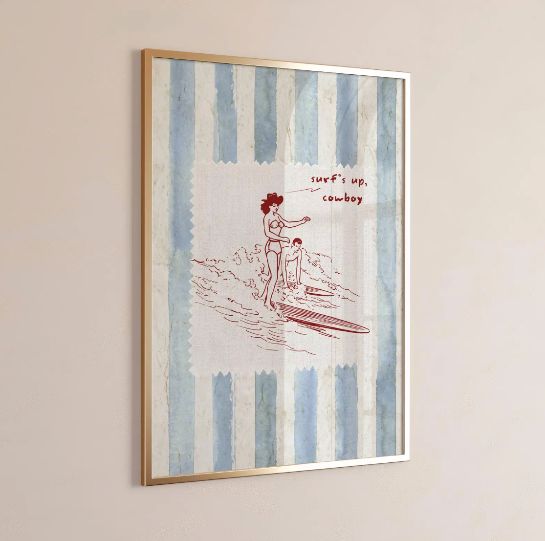 Vintage Striped Surf's Up Cowboy Poster
